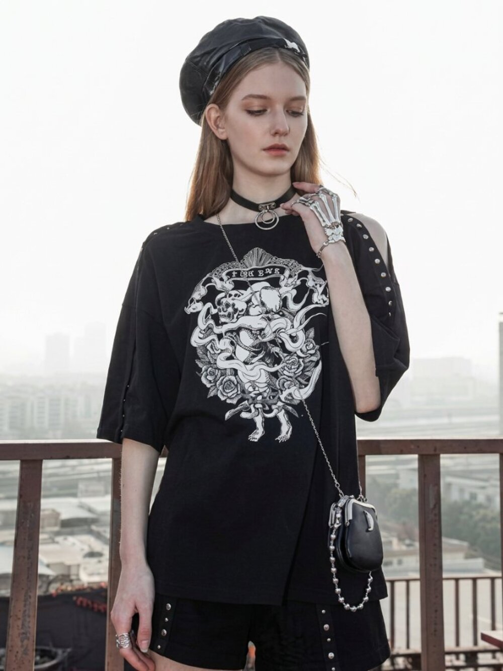 PUNK RAVE cherub print split sleeve tee